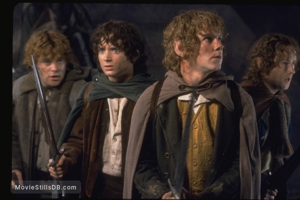 The Lord of the Rings: The Fellowship of the Ring - Publicity still of Elijah Wood, Sean Astin, Dominic Monaghan & Billy Boyd The Lord of the Rings: The Fellowship of the Ring - Publicity still of Elijah Wood, Sean Astin, Dominic Monaghan & Billy Boyd