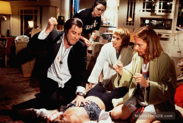 Pulp Fiction - Publicity still of John Travolta, Uma Thurman, Rosanna Arquette, Eric Stoltz & Bronagh Gallagher Pulp Fiction - Publicity still of John Travolta, Uma Thurman, Rosanna Arquette, Eric Stoltz & Bronagh Gallagher