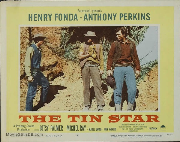 The Tin Star Lobby Card With Anthony Perkins Henry Fonda