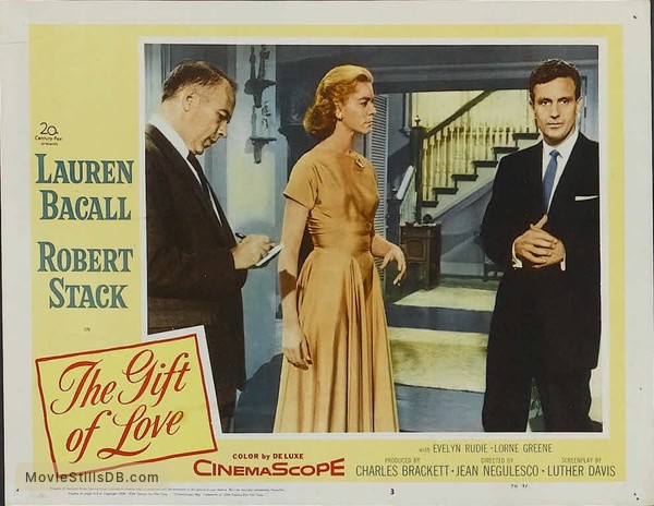 The Gift of Love (Three British front-of-house cards from the 1958 film) by  Jean Negulesco (director); Luther Davis (screenwriter); Lauren Bacall,  Robert Stack, Evelyn Rudie, Lorne Green (starring): (1958) | Royal Books,