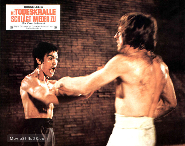 The Way Of The Dragon Lobby Card With Bruce Lee Chuck Norris