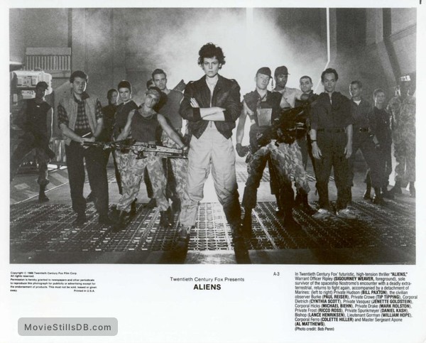 Aliens - Lobby card with Michael Biehn, Sigourney Weaver, Bill Paxton, Jenette Goldstein, Lance Henriksen, Paul Reiser, Tip Tipping, Cynthia Dale Scott, Mark Rolston, Ricco Ross, Daniel Kash, William Hope, Colette Hiller & Al Matthews Aliens - Lobby card with Michael Biehn, Sigourney Weaver, Bill Paxton, Jenette Goldstein, Lance Henriksen, Paul Reiser, Tip Tipping, Cynthia Dale Scott, Mark Rolston, Ricco Ross, Daniel Kash, William Hope, Colette Hiller & Al Matthews