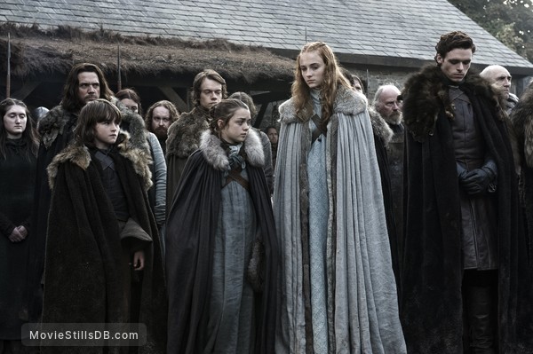 Game of Thrones - Publicity still of Sophie Turner, Maisie Williams, Isaac Hempstead-Wright, Richard Madden, Alfie Allen, Jamie Sives & Donald Sumpter Game of Thrones - Publicity still of Sophie Turner, Maisie Williams, Isaac Hempstead-Wright, Richard Madden, Alfie Allen, Jamie Sives & Donald Sumpter
