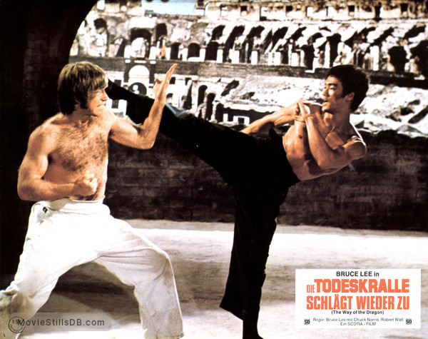 The Way Of The Dragon Lobby Card With Bruce Lee Chuck Norris