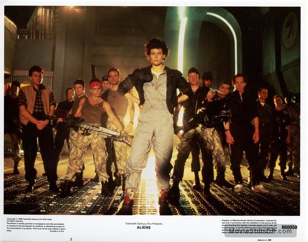 Aliens - Lobby card with Sigourney Weaver, Lance Henriksen & Paul Reiser Aliens - Lobby card with Sigourney Weaver, Lance Henriksen & Paul Reiser