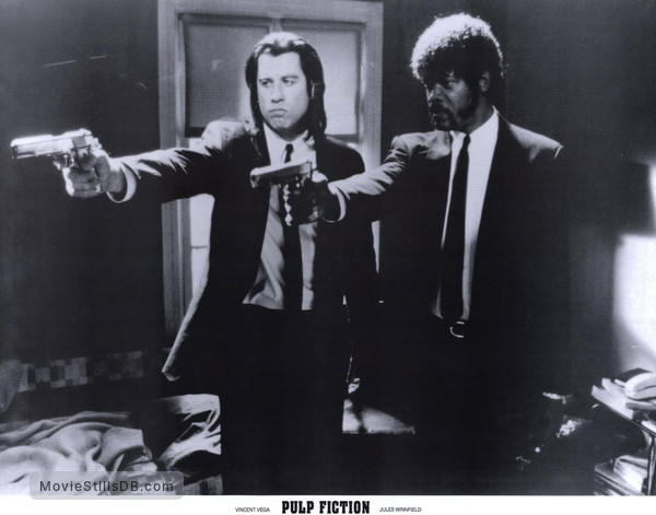 Pulp Fiction - Lobby card with John Travolta & Samuel L. Jackson Pulp Fiction - Lobby card with John Travolta & Samuel L. Jackson