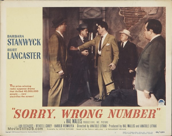 Sorry, Wrong Number - Lobby Card With Burt Lancaster & William Conrad